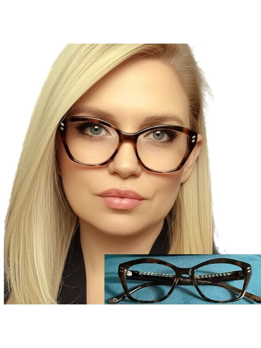 MUSE x Hilary Duff Brown Tortoise Shell Cat Eye Eyeglasses Embellished Temple